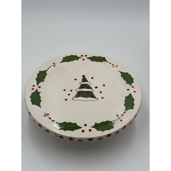 Temp-Tations Pedestal Cake Stand Serving Piece Christmas Tree Holly Berries - Picture 1 of 6